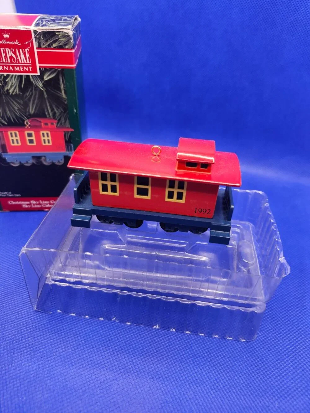 Vintage Hallmark Christmas Santa Ornaments features two Train Cars 1992 #3/#4